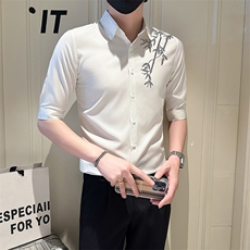 店主风社会小伙男烫砖高级感七分袖衬衫男衬衣301A-1/CS564/P55，男装衬衫，星座301A-1