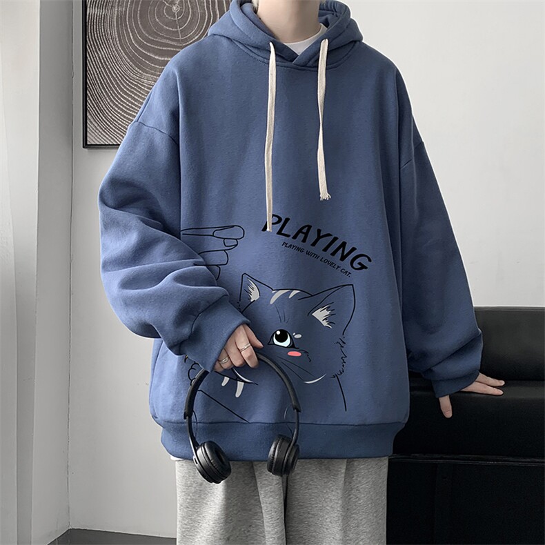 WY2129-P35纯棉连帽卫衣男大码运动帽衫宽松薄外套男,男装卫衣,电商A040