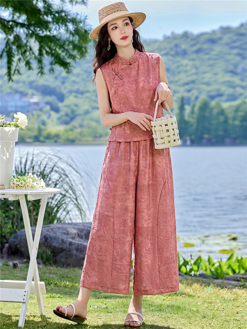 现货2026夏季新中式老钱风提花新款套装两件套,女装套装/套裙,伊仟回