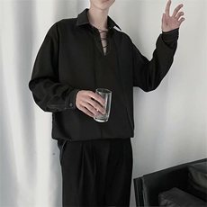 长袖衬衫男港风日系春季韩版潮流帅气抽绳衬衣C532P30，男装衬衫，星座1116-2