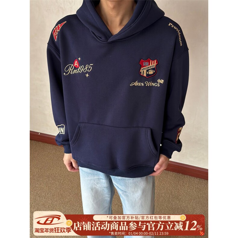 1506-1/WW1561/P53卫衣男连帽春秋季ins港风宽松潮牌字母印花百搭图片