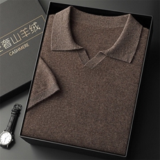 2025年秋季新款百搭男士支纱14针加密海鸥领短袖，男装羊绒套衫，九爵羊绒
