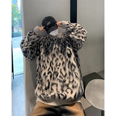 情侣款冬季复古慵懒撞色豹纹拉毛保暖圆领针织毛衣网图YM298-P58，男装针织衫/毛衣，星座302B-2