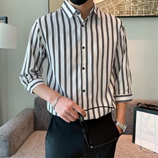春季潮流青春流行男衬衫文艺标准百搭条纹简约七分袖CS156-8，男装衬衫，星座1116A-2（原606A-1）