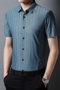短袖衬衫男时尚2023夏季薄款男士半袖中年商务休闲潮衬衣图片