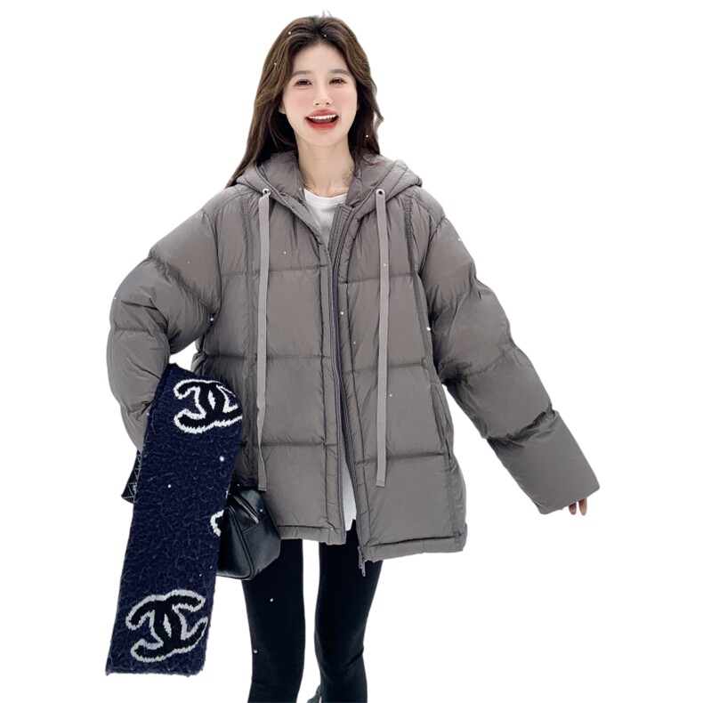 高级感灰色连帽羽绒服女2025冬季新款韩系休闲宽松保暖面包服外套,女装羽绒服,2C166