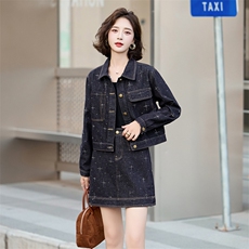 欧货复古设计感牛仔套装裤潮2024秋新款女时髦减龄气质短裙两件套，女装套装/套裙，江南女神