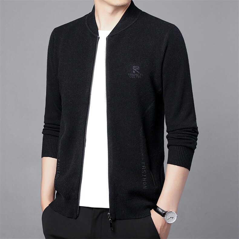 CM61092钱塘2020-2冬季厚款商务休闲中年男士立领开衫羊毛衫P170,男装针织衫/毛衣,钱塘207-2