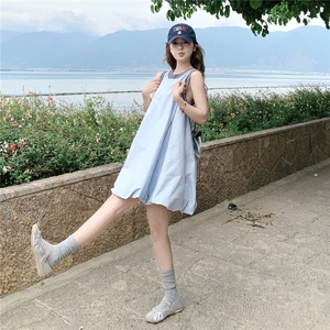 【现货】2026夏季蓝色减龄无袖撞色显瘦花苞连衣裙P135-K200图片