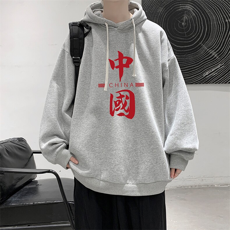 WY2198-P35加绒款-P40纯棉连帽卫衣男大码运动帽衫宽松薄外套男,男装卫衣,电商A040