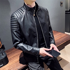 2024秋冬皮衣夹克修身立领PU皮衣外套男py5801-p88M-4XL，男装皮衣，电商D303