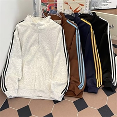 美式复古三条杠立领夹克男秋季潮牌宽松拉链情侣开衫外套Q73/P46，男装夹克，星座506B