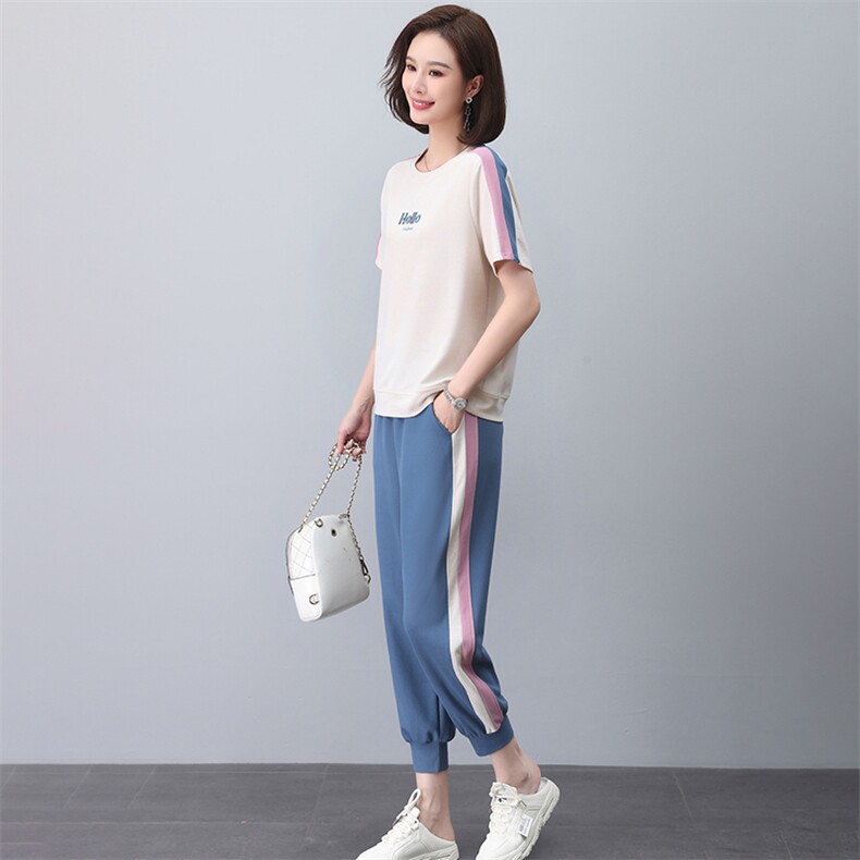 2024年新款夏季套头女休闲韩版宽松撞色套装图片
