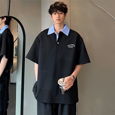 假两件衬衫拼接重磅有型潮男男女同款POLO衫短袖夏季T恤T76-P48，男装T恤，电商C307