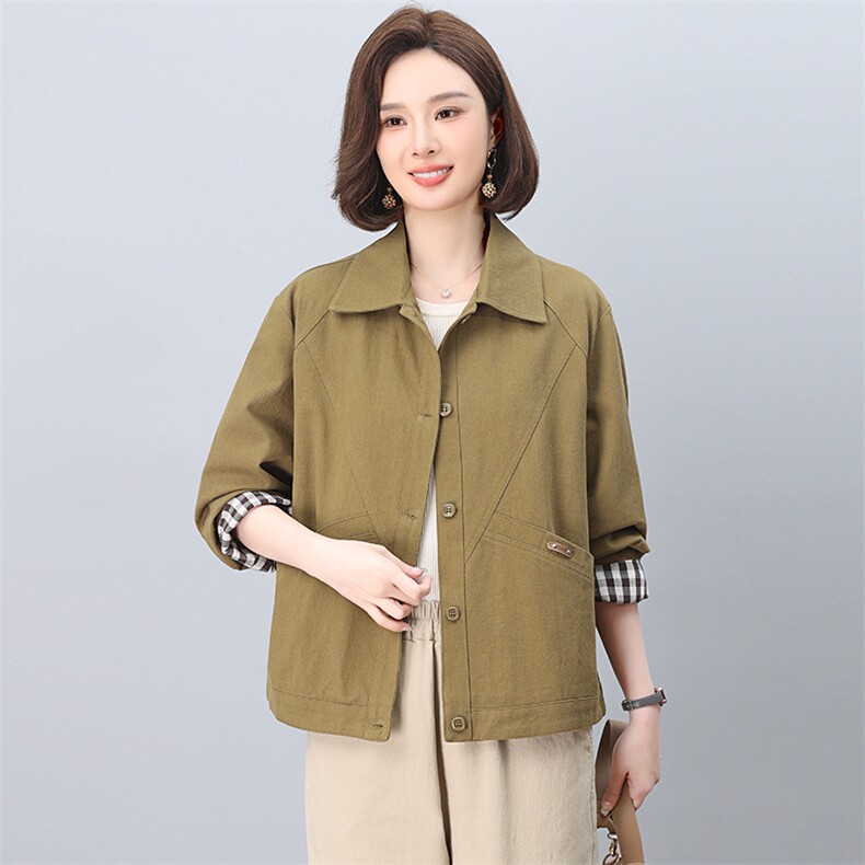 外套女款春秋2025新款短款休闲大码宽松减龄洋气中年妈妈夹克外套,女装短外套,忆绮罗