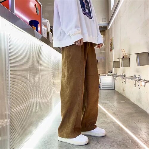灯芯绒直筒阔腿裤子男春秋季拼接大码裤子A394P35图片