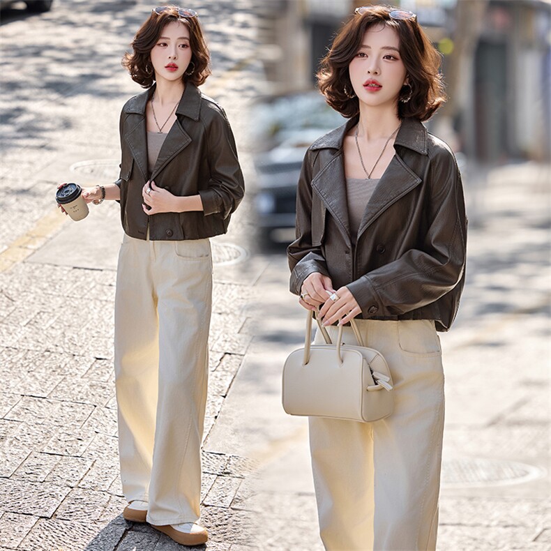 2026春装新款简约时髦风尚短款皮衣外套，女装皮衣，魅丽静蓝