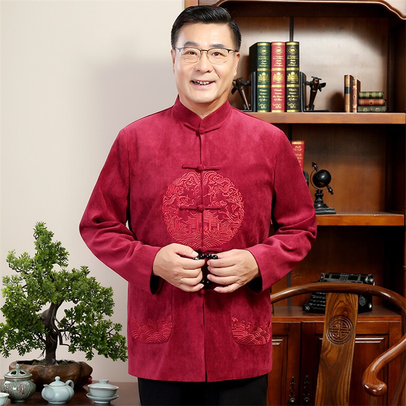 秋冬新款中年唐装男长袖夹克外套加绒棉服YDC6007-常规130加绒140,男装棉衣,星座1105-3