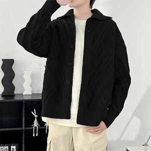 菱形格针织开衫男女韩版潮流宽松帅2024秋冬ins毛衣外套MZ446-P60图片