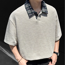 夏季美式潮牌格子内衬翻领舒适亲肤宽松大码POLO衬衫PL702-P45，男装Polo衫，电商B306