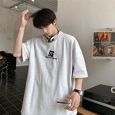港风字母刺绣多色短袖T恤男DT77778P22块特价控45：供抖音视频，男装T恤，星座227-7