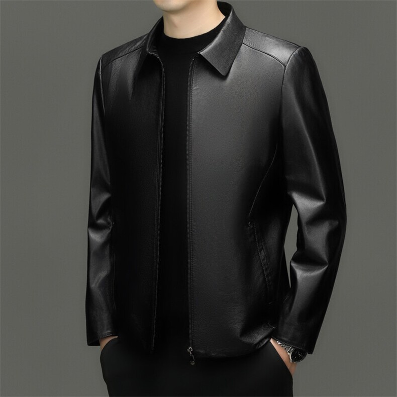 ZC19099春秋款海宁男式头层牛皮真皮皮衣男翻领修身休闲夹克图片