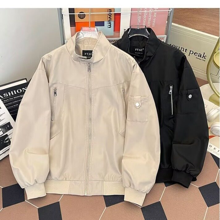 8864-P60复古立领工装飞行员夹克衫男生春秋美式宽松拉链设计感,男装夹克,电商B323A