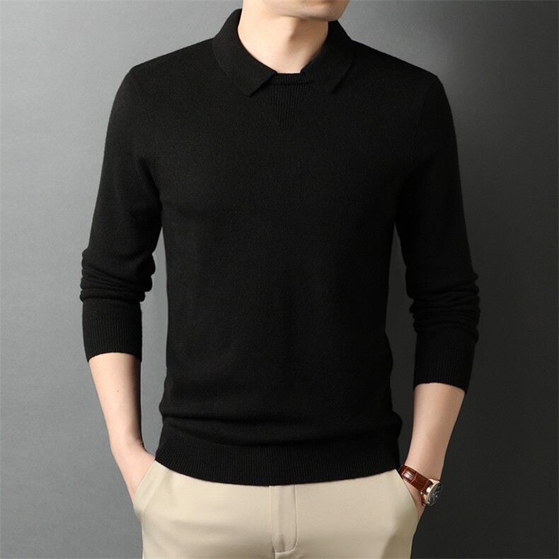 2023秋冬新款翻领纯色针织衫毛衣中青年男士休闲上衣QLM55353-P95，男装针织衫/毛衣，电商B212（原钱塘6029）
