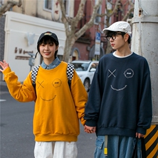男装类目2021春装新款情侣装笑脸刺绣套头卫衣宽松班服潮D67，男装卫衣，电商A335-1（原A458）