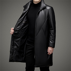 MJ7741真皮羽绒皮衣男立领头层绵羊皮白鸭绒加厚保暖皮风衣，男装风衣，电商B360