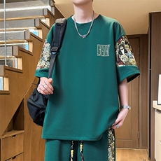 男士刺绣圆领T恤夏季短袖拼接上衣小熊体恤汗衫潮A266-T188-P22，男装T恤，电商A266