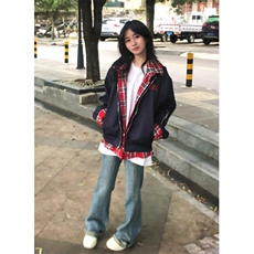 美式小众格子拼接假两件外套男女春季复古工装飞行员夹克JK8561，男装夹克，星座1116A（原606A-3）