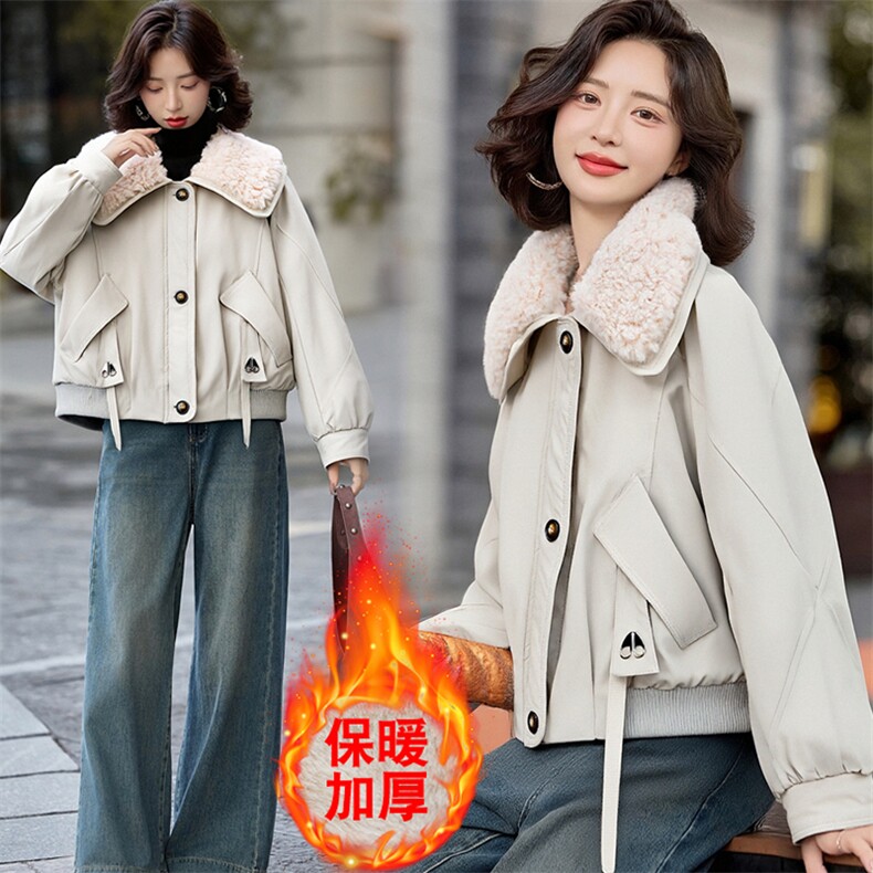 （现货）冬季新款时尚保暖棉服加绒加厚外套娃娃领棉衣女短款，女装棉衣/棉服，韩蔻秀