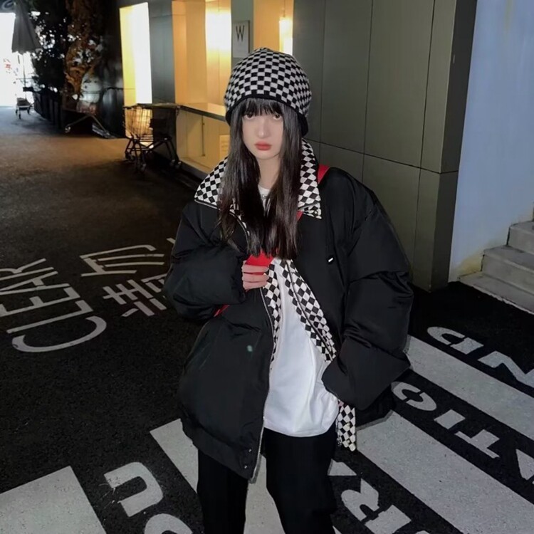2025羽绒棉服冬季森系新款宽松潮外套棉衣女韩版面包服棋盘格,男装棉衣,星座218-8