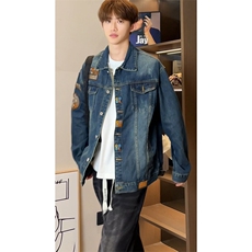 美式潮流肩章轻奢机车风牛仔外套男夹克上衣JA8819-特价P72，男装工装外套，电商A007