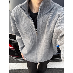 重磅秋冬北极绒双拉链毛衣开衫美式复古休闲慵懒风宽松针织衫外套图片
