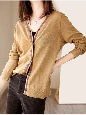 时尚百搭气质款女士针织开衫休闲显瘦长袖外套，女装针织衫/毛衣，丽特绒