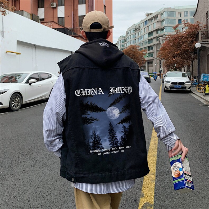 牛仔马甲背心男士秋季美式高街潮牌ins外套宽松休闲马夹MJ131-P68，男装背心/马甲，星座1103-3