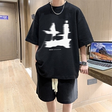 电商DSA028-TZDTHV852P45夏季华夫格套装男T恤短裤两件套港风，男装牛仔裤，电商A028