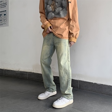 美式高街直筒做旧黄泥高弹牛仔裤221-1-K1303-P55控78加绒P65，男装牛仔裤，星座221-1