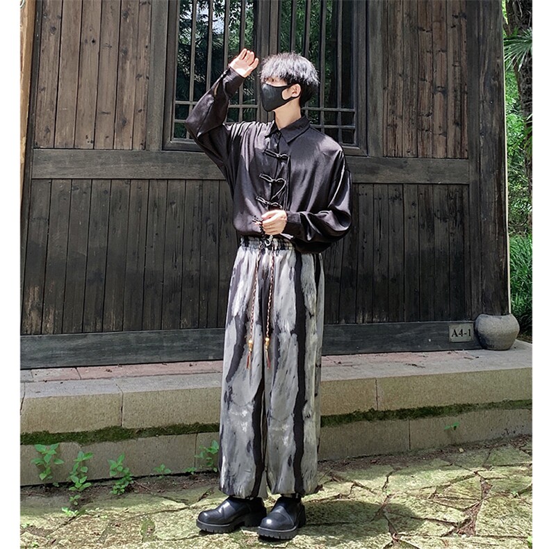 2026港风冰丝扎染抽绳大码M-5XL风休闲裤有套装88798P45，男装休闲套装，星座227-7
