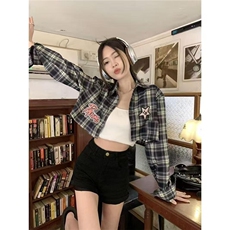 复古粉色格子衬衫外套女春夏小众设计感宽松慵懒风防晒衬衣上衣，男装衬衫，星座1210-1