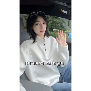 抖音得物品质美式高街重磅曼巴棉拼接cleanfit亨利领卫衣长袖T恤图片