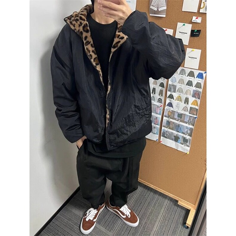 【有货】仿兔毛绒豹纹棉服两面穿潮牌厚外套棉袄MY6612特P80,男装棉衣,星座908-1