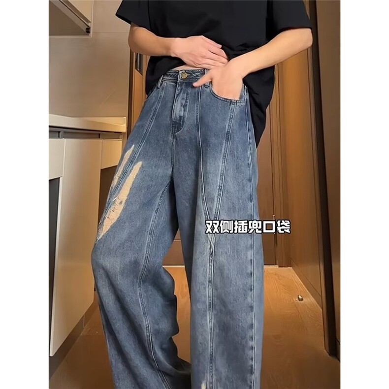 美式高街复古休闲裤宽松百搭直筒破洞牛仔裤男潮1008-LK87355-p54,男装牛仔裤,星座1008