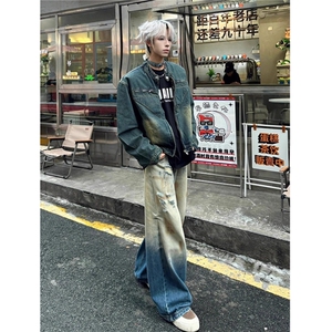 网络图现货设计感牛仔外套男做旧复古水洗短款夹克 RJK8642-P88图片