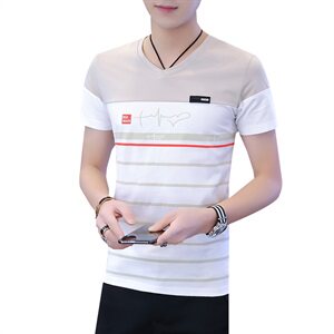 款5027短袖t恤男夏季新款韩版v领条纹纯棉体恤潮流个性半袖图片