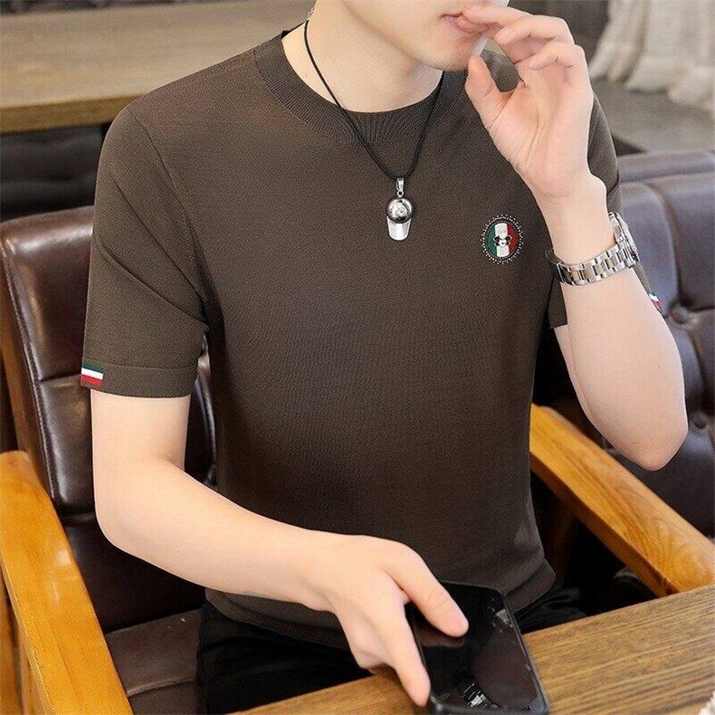 7959-P55夏季休闲时尚短袖毛衣男打底衫欧货T恤潮牌针织衫,男装T恤,电商D310B-1