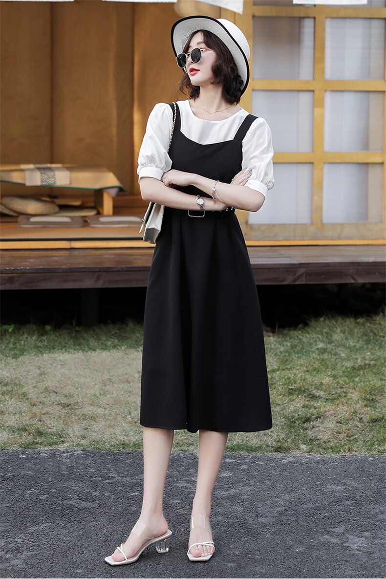 带腰带#精品做工,小蛮腰2021年夏季甜美清新两件套气质优雅显瘦简约时尚,女装套装/套裙,辉之琳