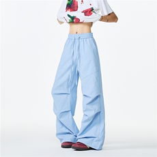 抖音品质夏季新款多巴胺褶皱宽松冰丝裤B315-K25596-特p30控58，男装休闲裤，电商B315